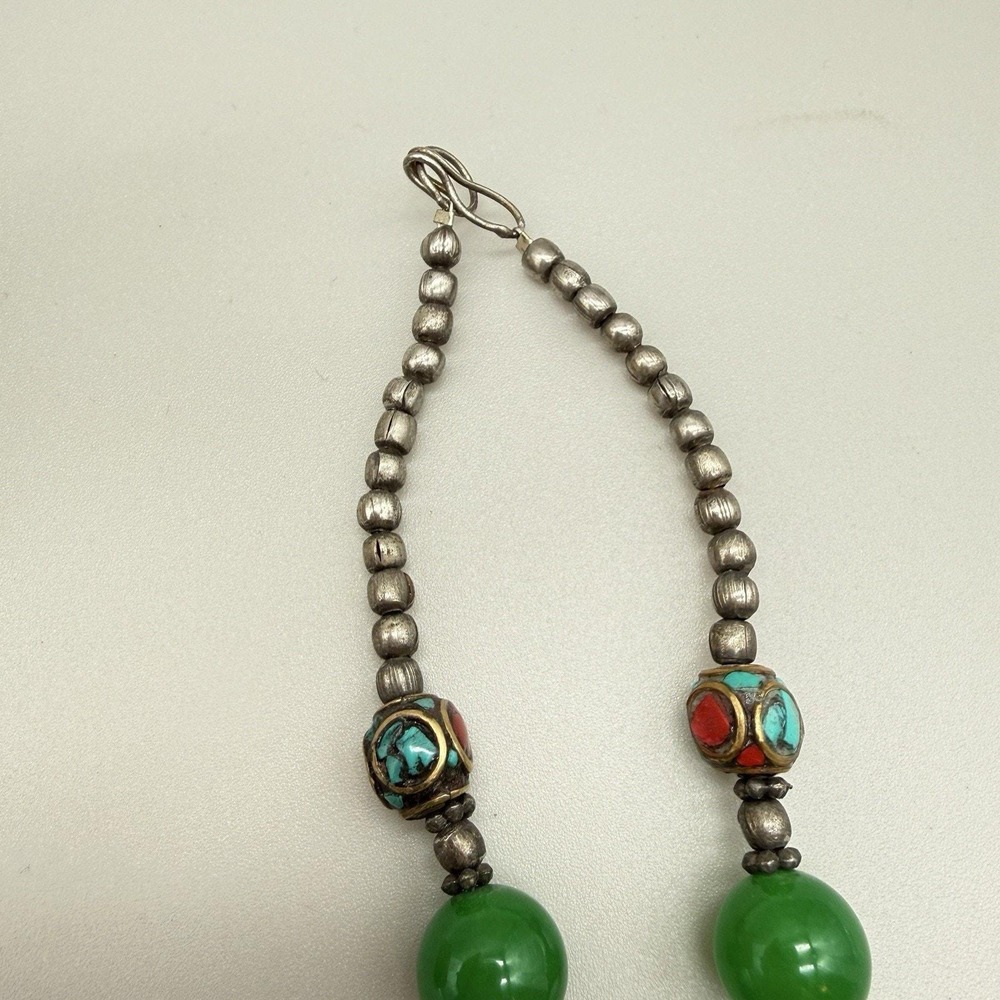 Tibetan Inlay Dome Pendant Necklace Boho Mixed Glass/Semi Precious Beads & Stone - Picture 11 of 16